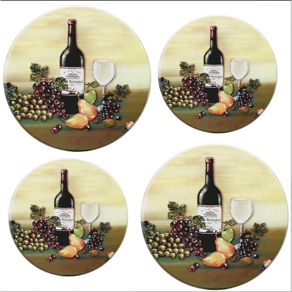 SET OF 4 STEEL STOVETOP BURNER COVERS (2-10", 2-8") WINE, GRAPES & FRUITS, RLD